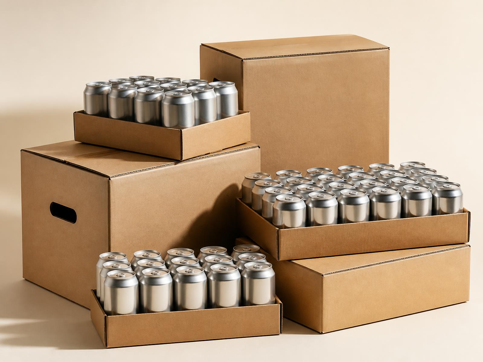 Cartons and trays of cans